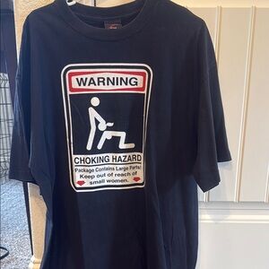 Black Graphic T-Shirt with Warning Design